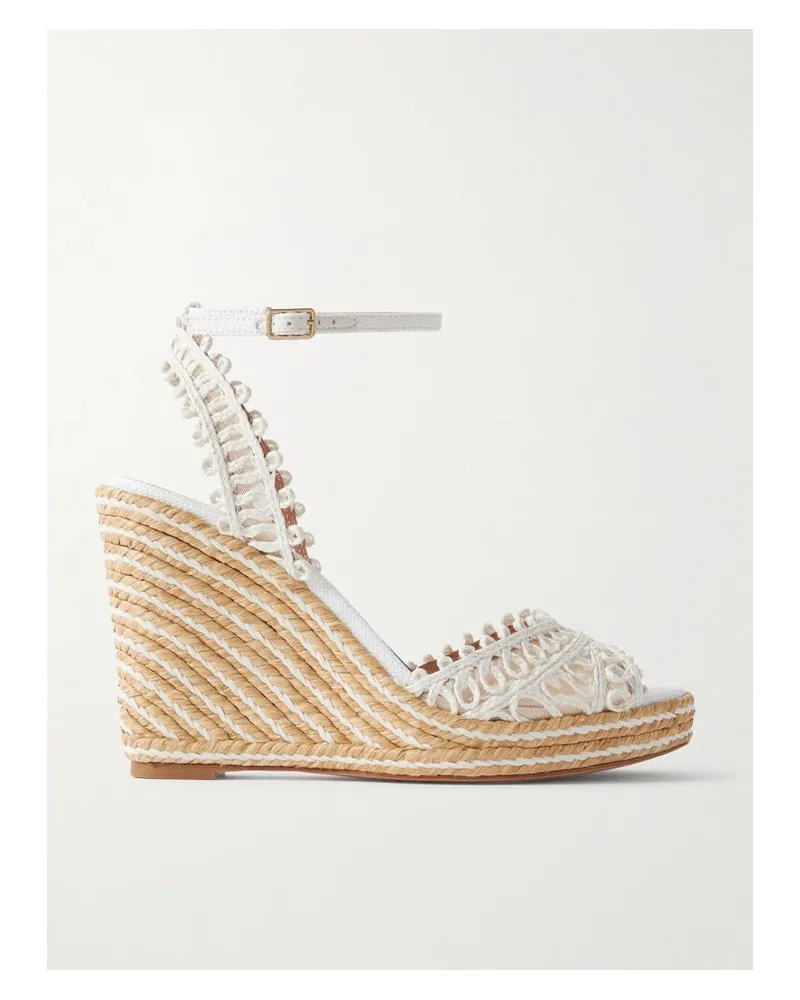 Aquazzura Kahlo Espadrille-wedges Aus Raffiabast Mit Mesh-besätzen - Weiß Weiß