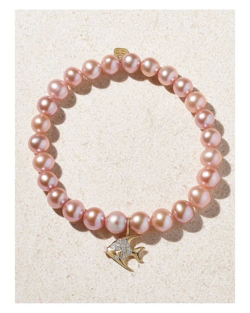 Sydney Evan Angel Fish Armband Mit Perlen, Emaille, Diamanten Und Details Aus 14 Karat Gold Gold