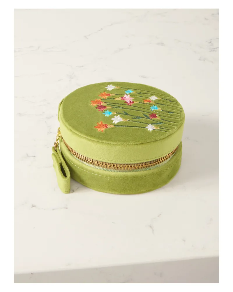 L’Atelier Nawbar Psychedeliah Schmuckkästchen Aus Samt Mit Stickereien - Grün Grün