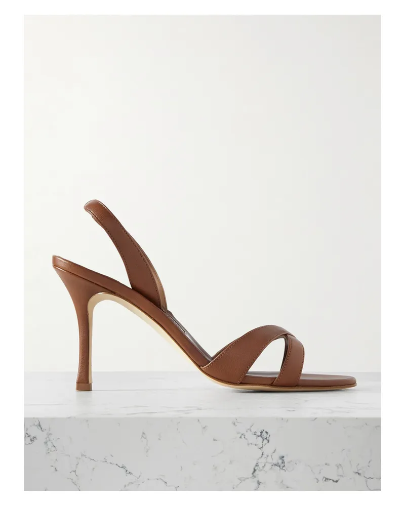 Manolo Blahnik Callasli 90 Leather Slingback Sandals - Brown Brown