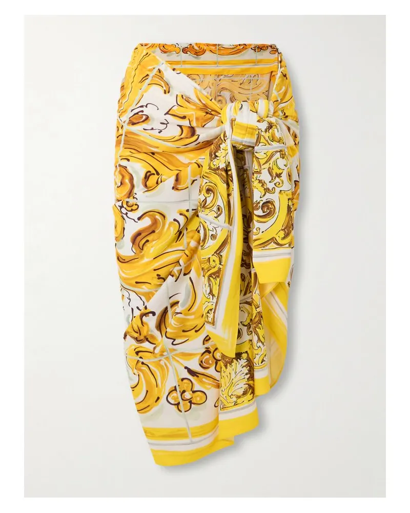 Dolce & Gabbana Maiolica Pareo Aus Bedrucktem Jersey - Gelb Gelb