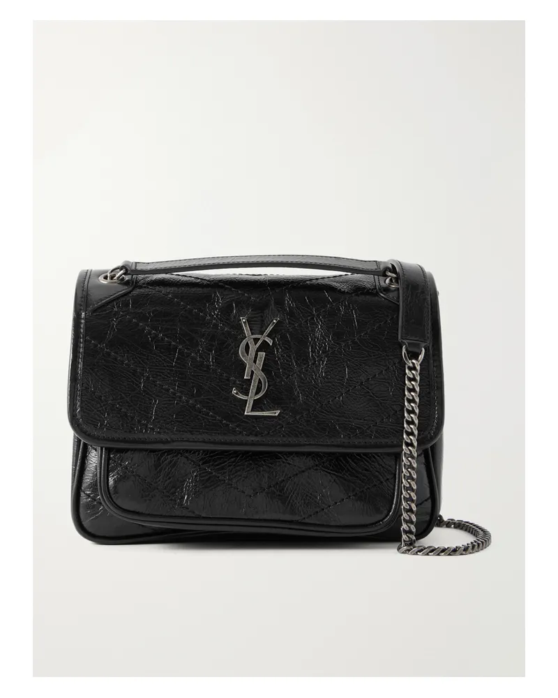 Saint Laurent Niki Baby Quilted Crinkled-leather Shoulder Bag - Black Black