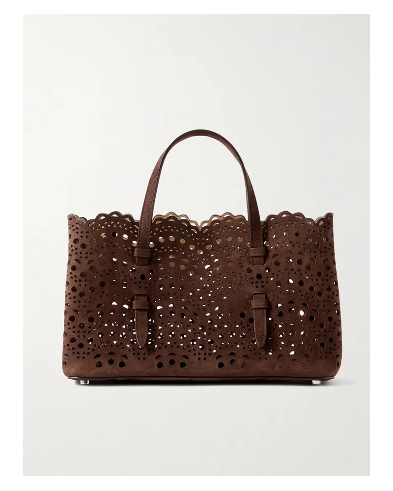 Alaïa Mena 25 E/w Mittelgroße Tote Aus Lasergeschnittenem Nubukleder - Braun Braun
