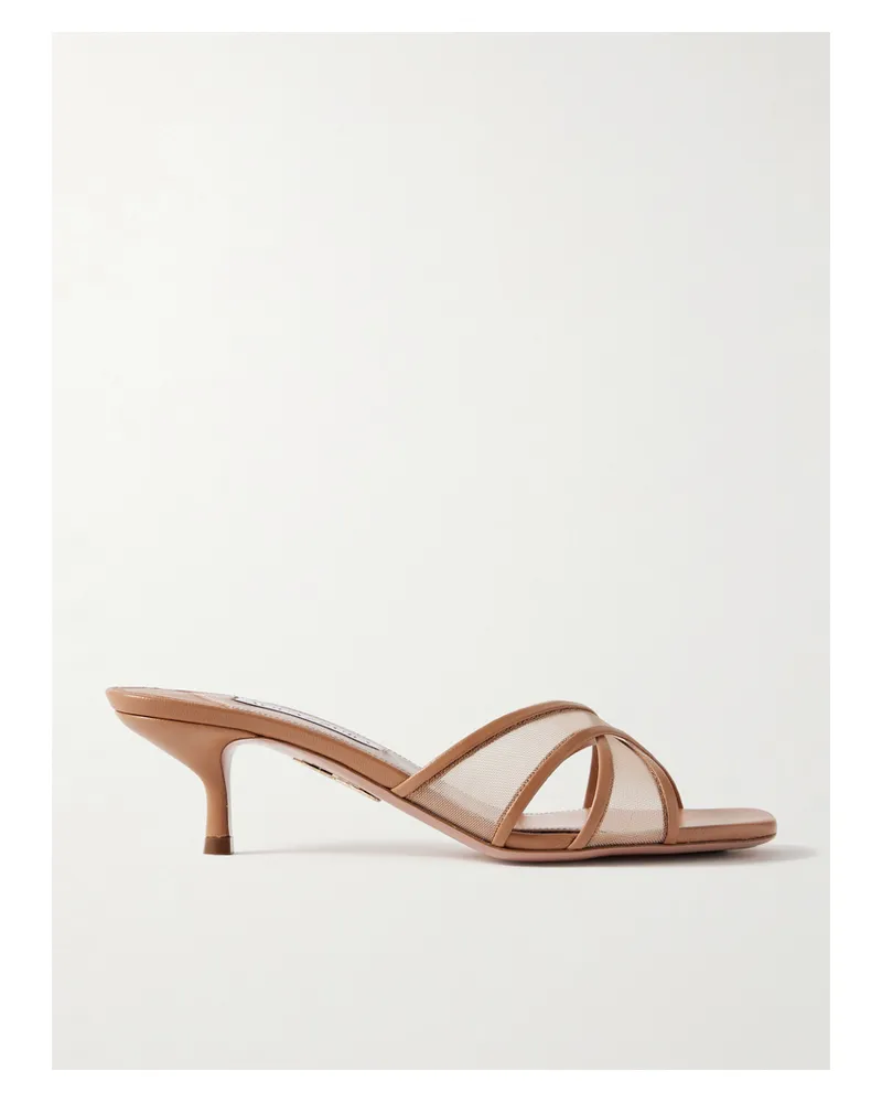 Aquazzura Divine 50 Mules Aus Tüll Mit Lederbesätzen - Braun Braun