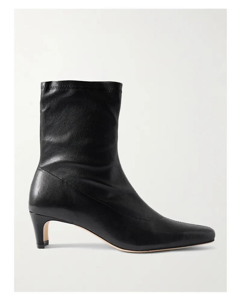 STAUD Wally Sock Leather Ankle Boots - Black Black