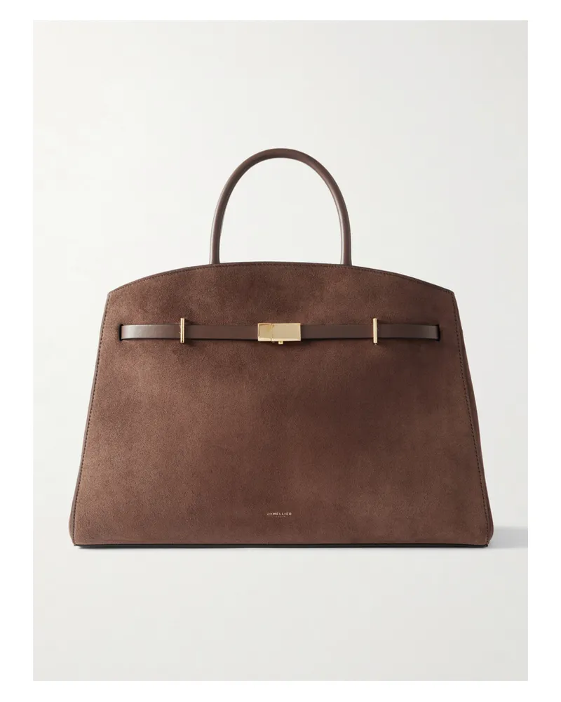 DeMELLIER The Hudson Leather-trimmed Suede Tote - Brown Brown