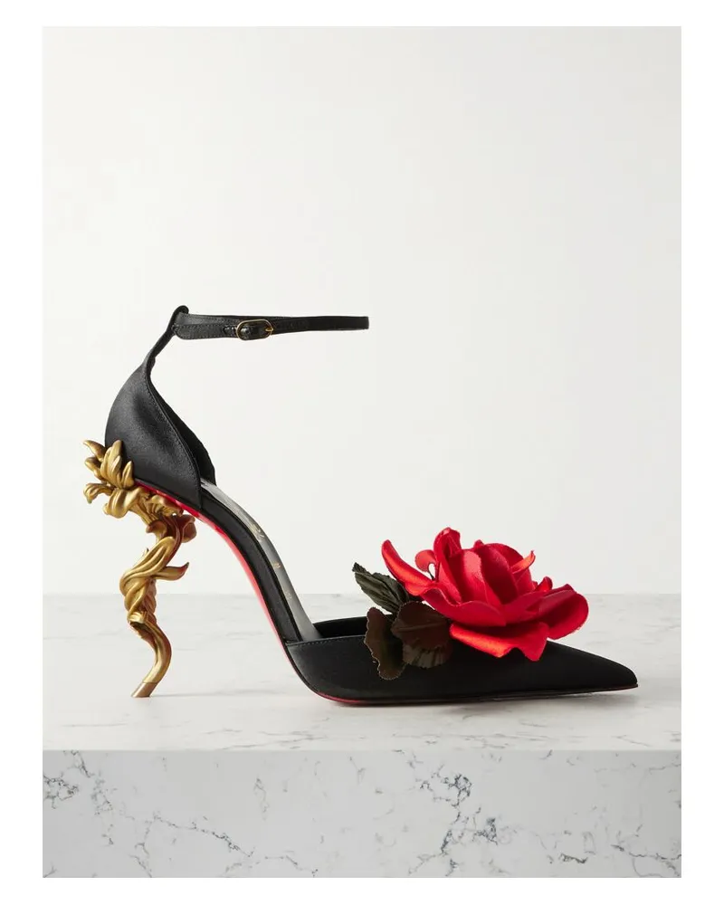 Christian Louboutin Bellarose 100 Pumps Aus Glänzendem Crêpe Mit Applikationen - Schwarz Schwarz