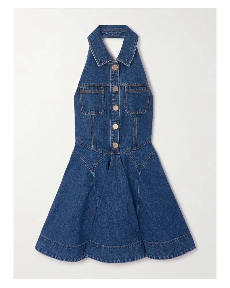 Self-Portrait Mini-jeanskleid Mit Neckholder - Blau Blau