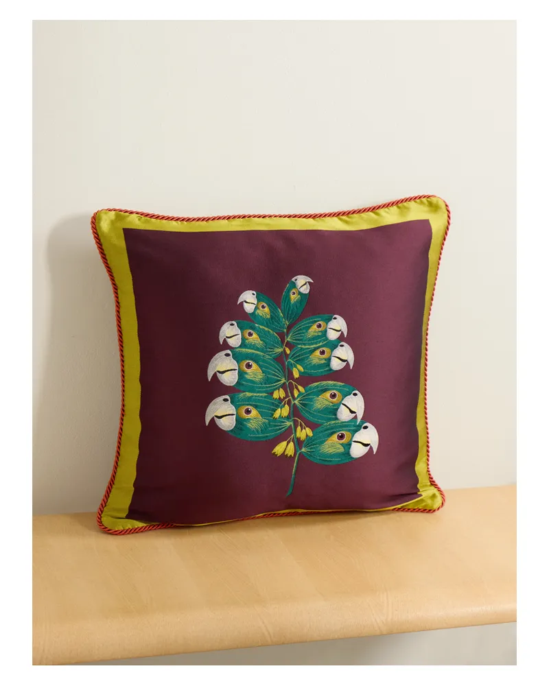 La DoubleJ Beto Val Kissen Aus Glänzendem Jacquard Mit Posamenten - Burgunder Burgunder