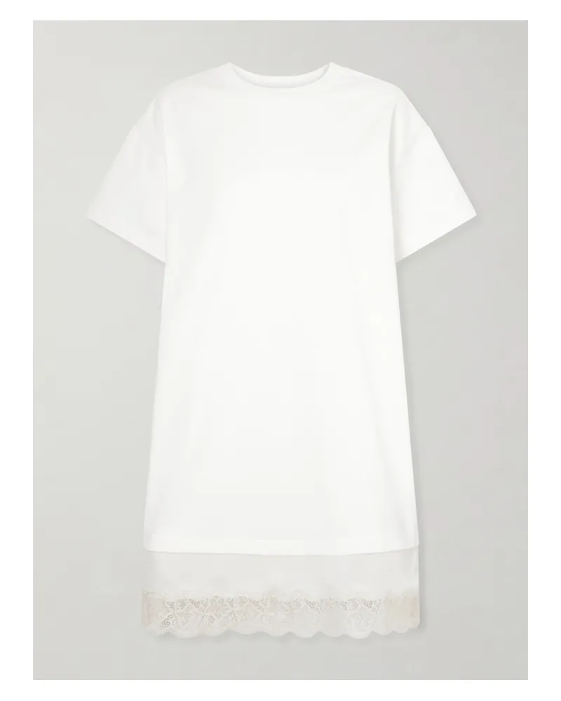 STAUD Grier Silk And Lace-trimmed Cotton-jersey Mini Dress - Ivory Ivory