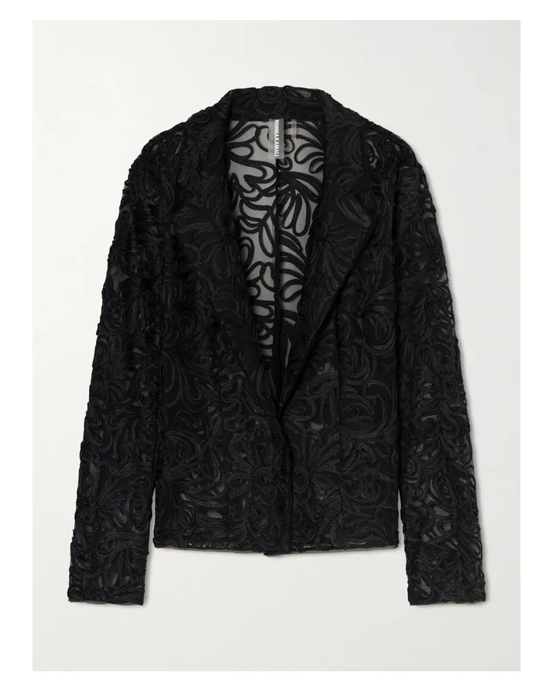 Norma Kamali Embroidered Mesh Evening Jacket - Black Black