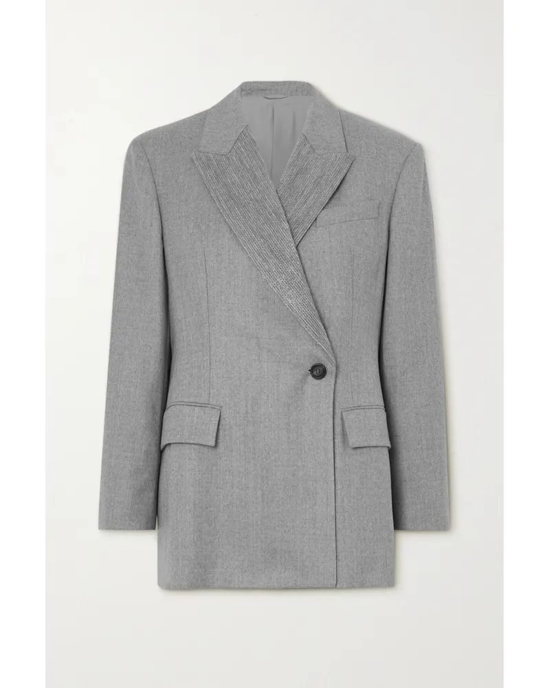 Brunello Cucinelli Blazer aus Gerippter Wolle Und Wollflanell Grau