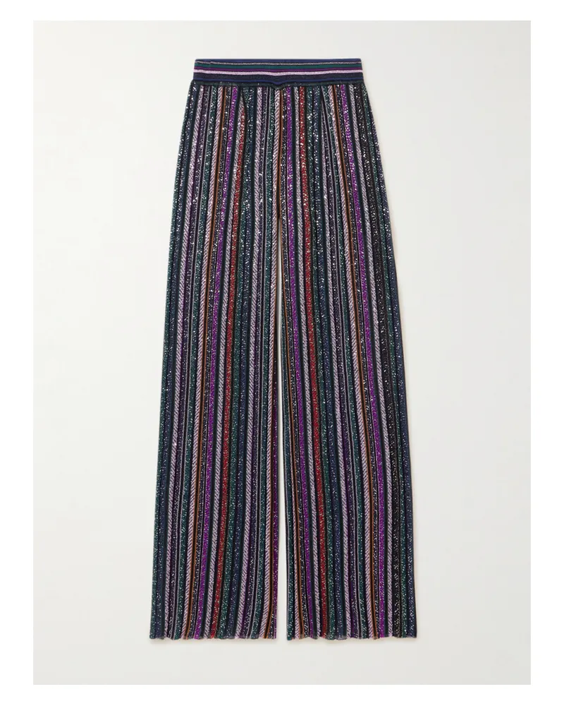 Missoni Hose Mit Weitem Bein Aus Gestreiftem Metallic-häkelstrick Mit Pailletten - Schwarz Schwarz
