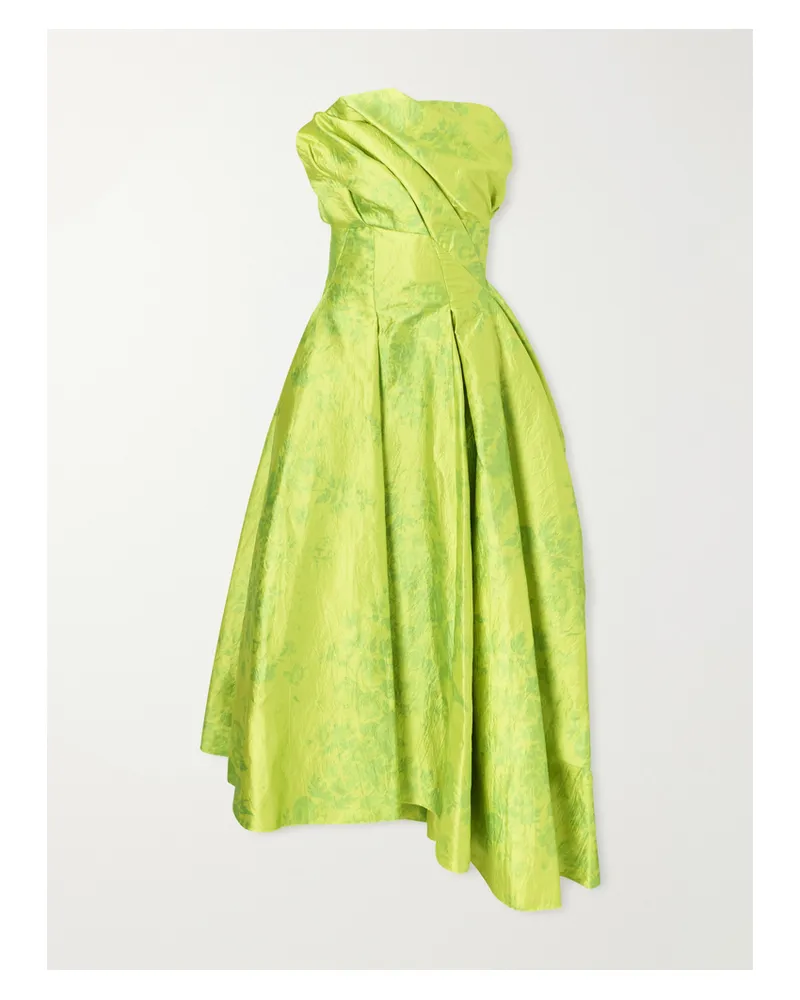 Erdem Asymmetric Frayed Pleated Floral-print Crinkled-satin Maxi Dress - Green Green