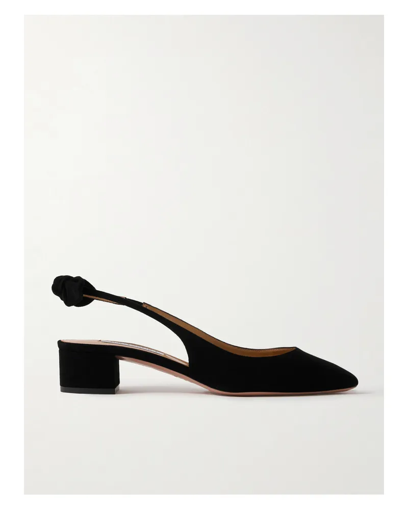 Aquazzura Very Bow 35 Suede Slingback Pumps - Black Black