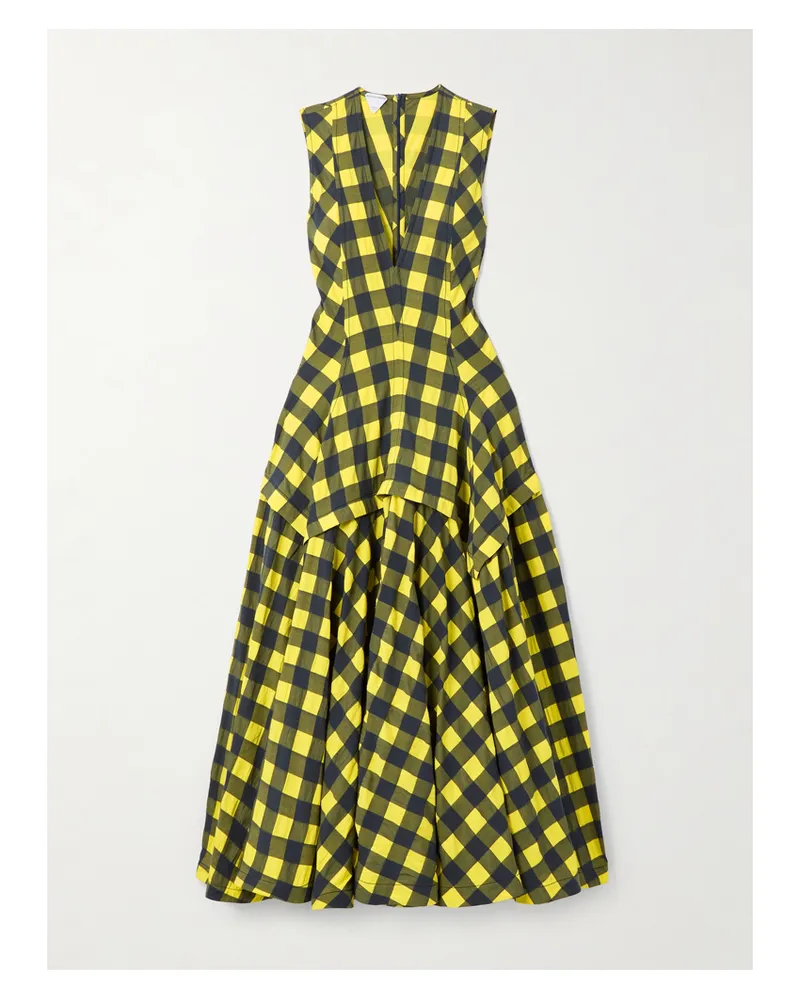 Bottega Veneta Pleated Paneled Checked Cotton Midi Dress - Multi Multi