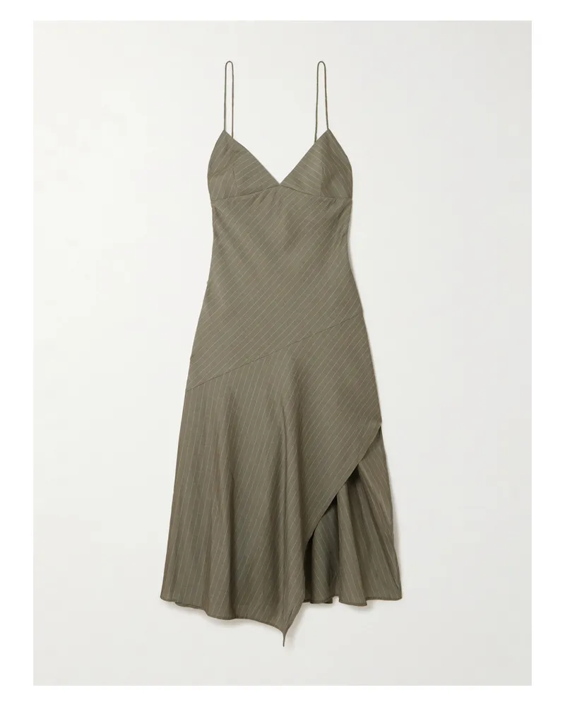 St. Agni Asymmetrisches Kleid Aus Twill Aus Einer Baumwollmischung Mit Nadelstreifen - Grün Grün