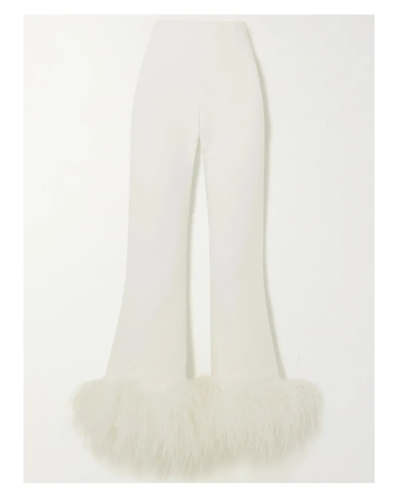 16ARLINGTON Brisbane Verkürzte Hose Mit Weitem Bein Aus Crêpe Mit Federn - Elfenbein Elfenbein