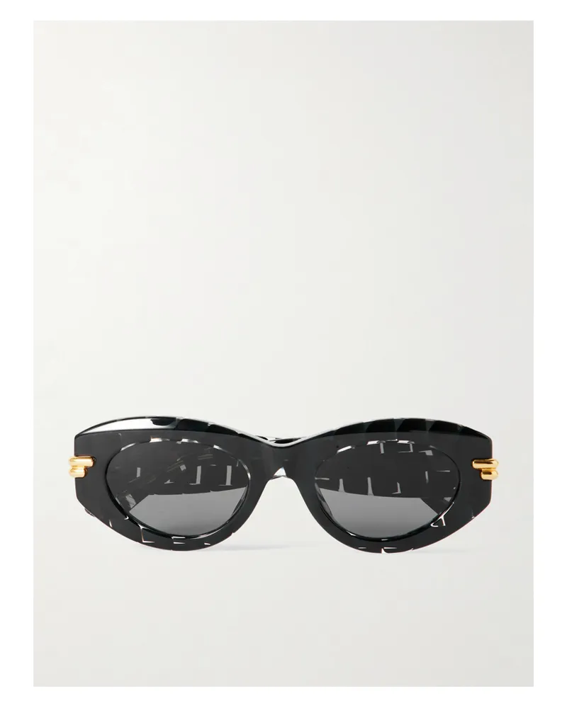 Bottega Veneta Sonnenbrille Mit Ovalem Rahmen Aus Azetat Mit Goldfarbenem Details - Schwarz Schwarz