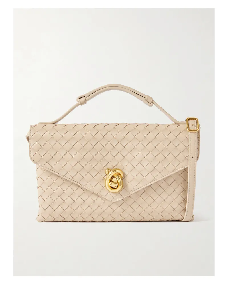 Bottega Veneta Knot Lock Medium Intrecciato Leather Shoulder Bag - Neutrals Neutrals