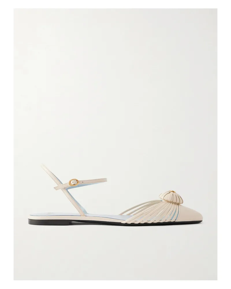 Valentino Garavani Royal Vlogo Appliquéd Leather Slingback Flats - Off-white Off-white