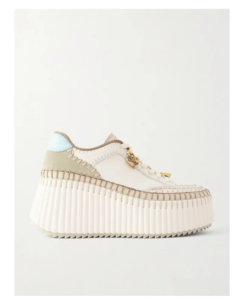 Chloé Nama Patchwork Suede-trimmed Leather Platform Sneakers - White White