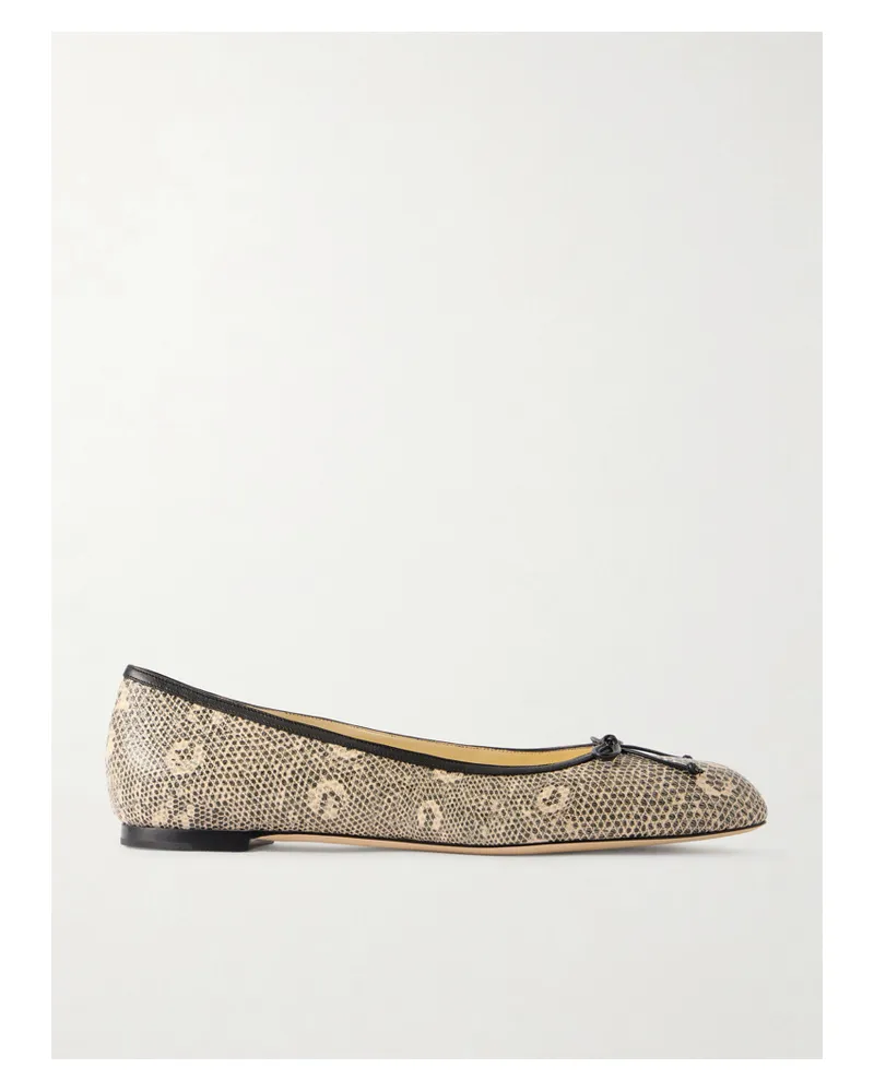 Manolo Blahnik Veralli Lizard-effect Leather Ballet Flats - Cream Cream