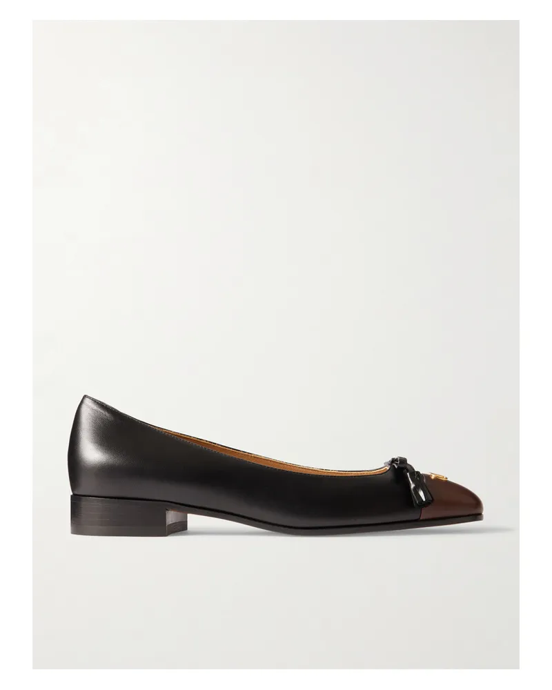 Valentino Garavani Ballerina Embellished Two-tone Leather Flats - Black Black