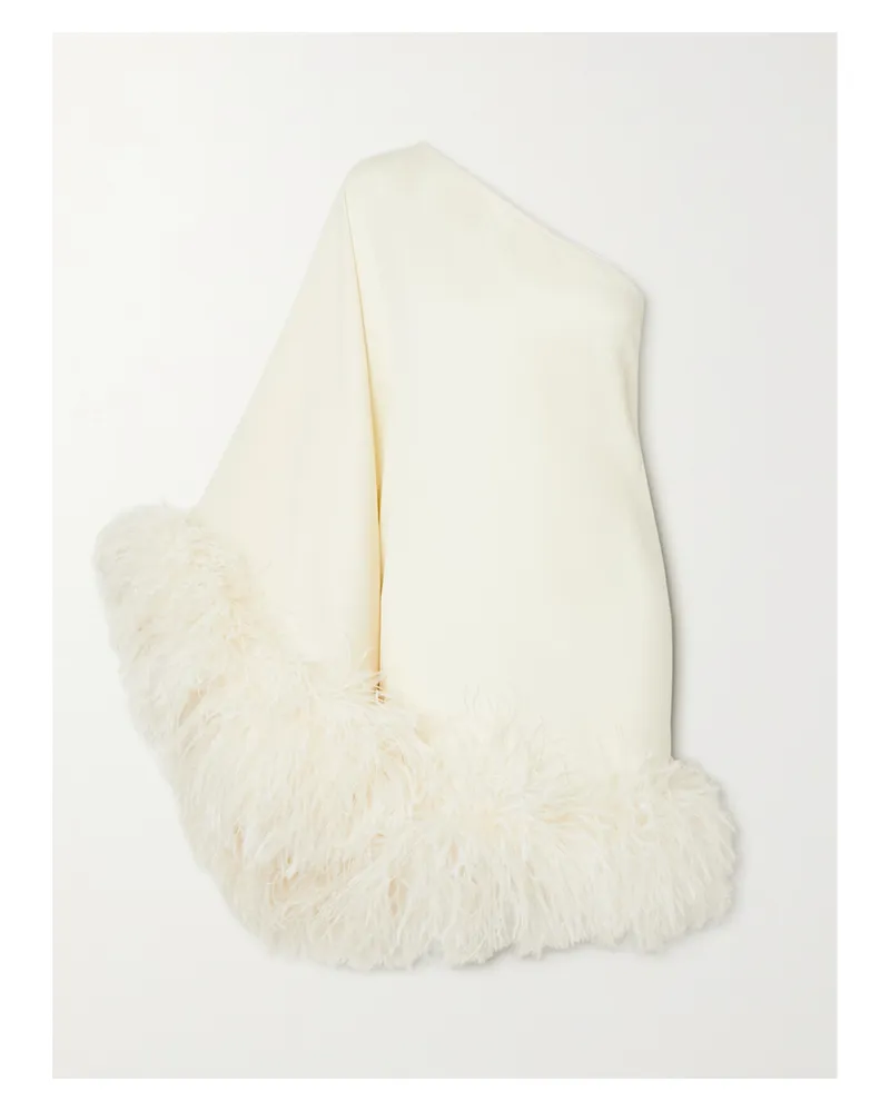 Taller Marmo Piccolo Ubud Asymmetrisches Minikleid Aus Crêpe Mit Federn - Elfenbein Elfenbein