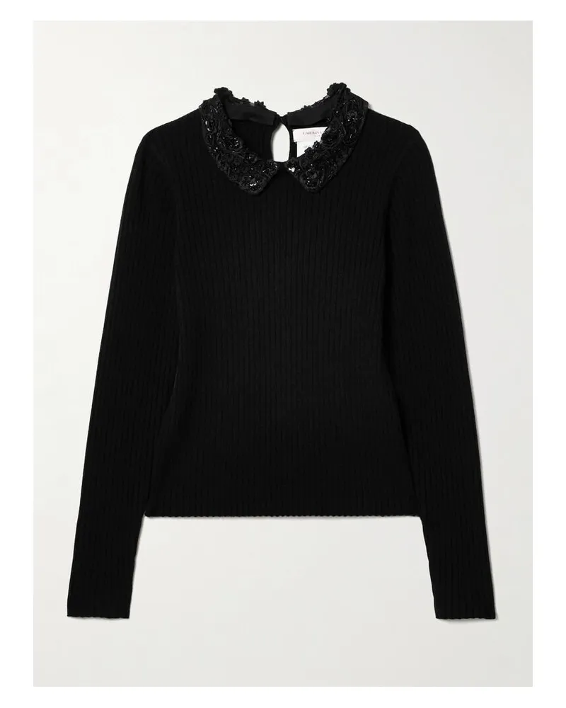 Carolina Herrera New York Wandelbares Oberteil Aus Gerippter Wolle Mit Häkelbesatz Und Verzierungen - Schwarz Schwarz