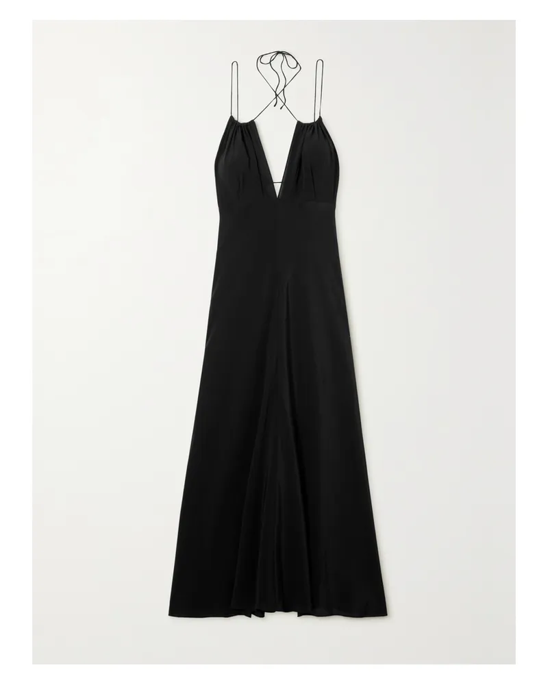 Totême Neckholder-maxikleid Aus Crêpe De Chine Aus Seide Mit Raffungen - Schwarz Schwarz