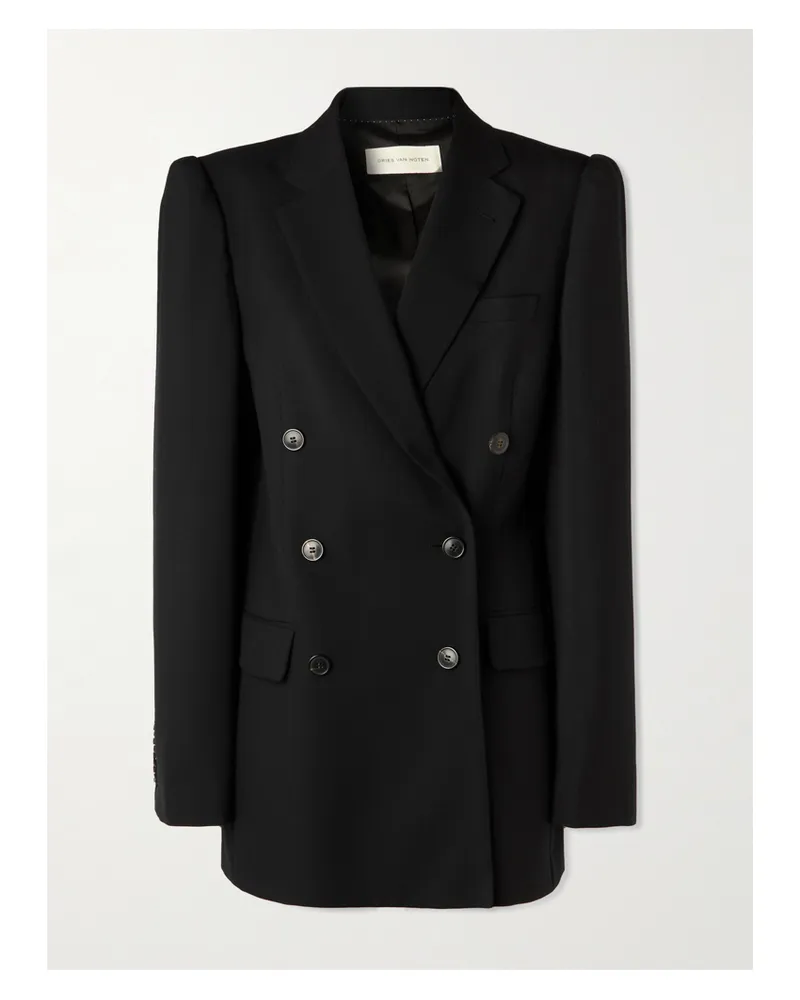 Dries van Noten Doppelreihiger Blazer Aus Twill Aus Einer Woll-mohairmischung - Schwarz Schwarz