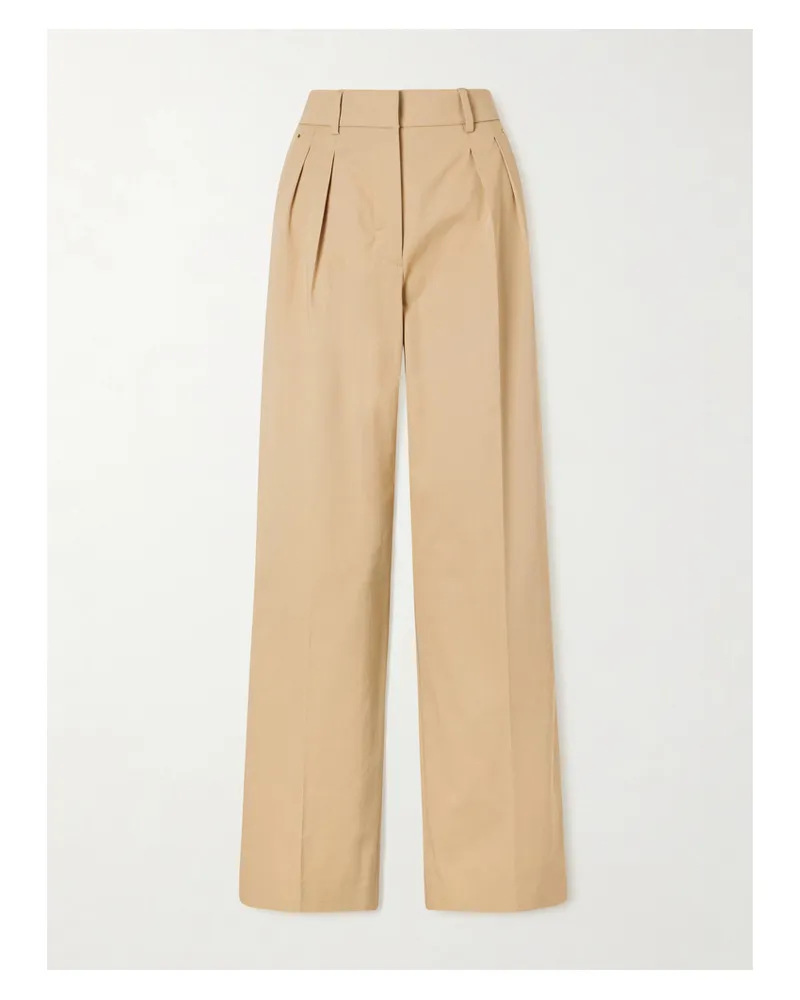 Moncler Appliquéd Pleated Cotton-twill Wide-leg Pants - Brown Brown