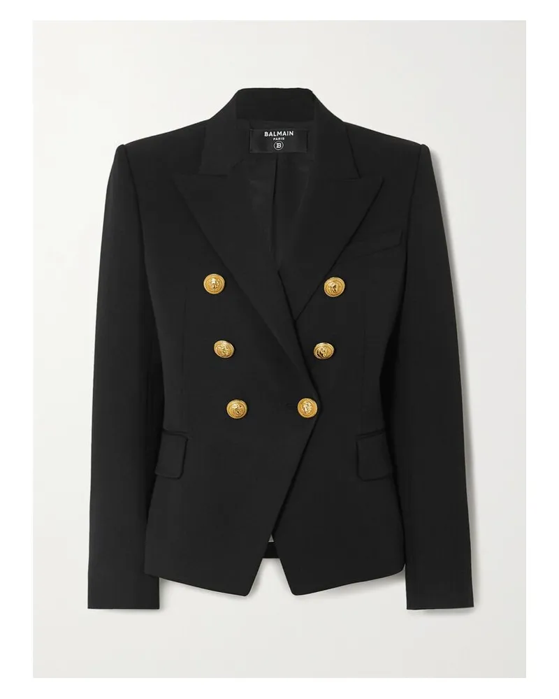 Balmain Doppelreihiger Blazer Aus Woll-twill - Schwarz Schwarz