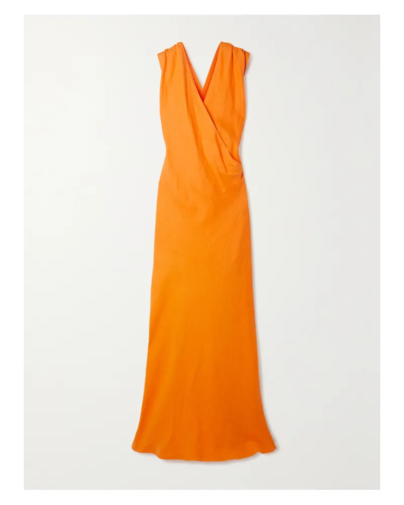 Zeus + Dione Hydria Maxikleid Aus Leinen Und Georgette Mit Wickeleffekt - Orange Orange