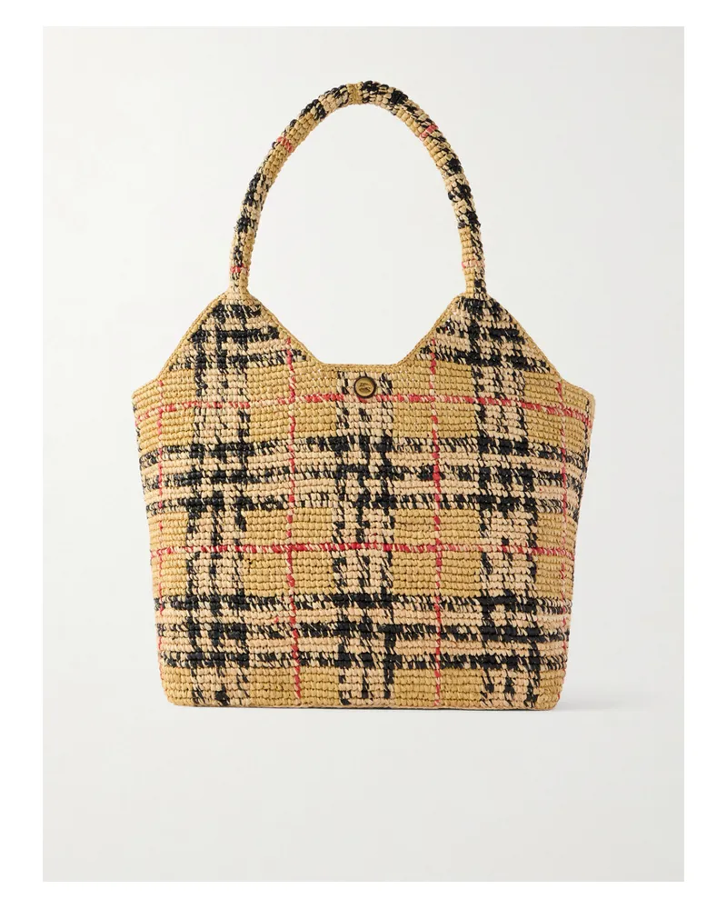 Burberry Margate Checked Woven Raffia Tote - Neutrals Neutrals