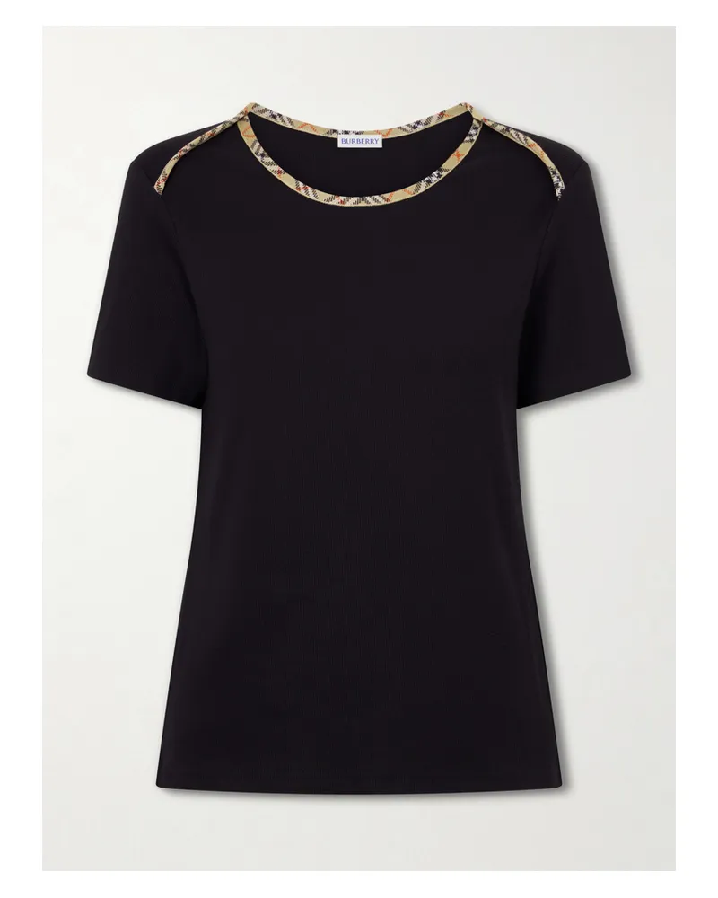 Burberry Stephanie T-shirt Aus Baumwoll-jersey Mit Stretch-anteil Mit Karierten Besätzen - Schwarz Schwarz