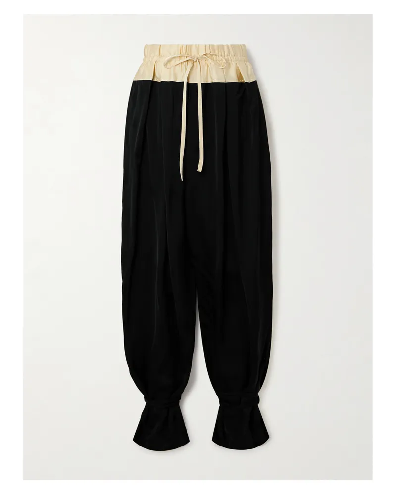 Jil Sander Zweifarbige Hose Mit Weitem Bein Aus Satin Mit Streifen - Schwarz Schwarz