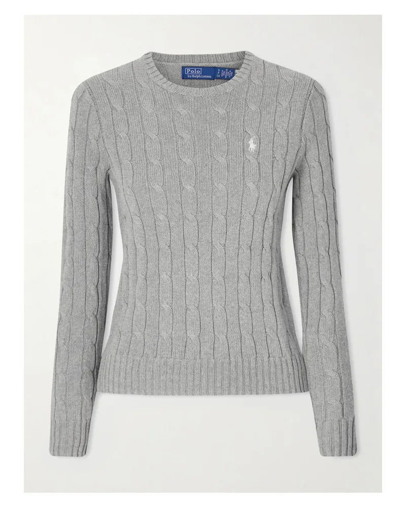 Ralph Lauren Embroidered Cable-knit Cotton Sweater - Gray Gray