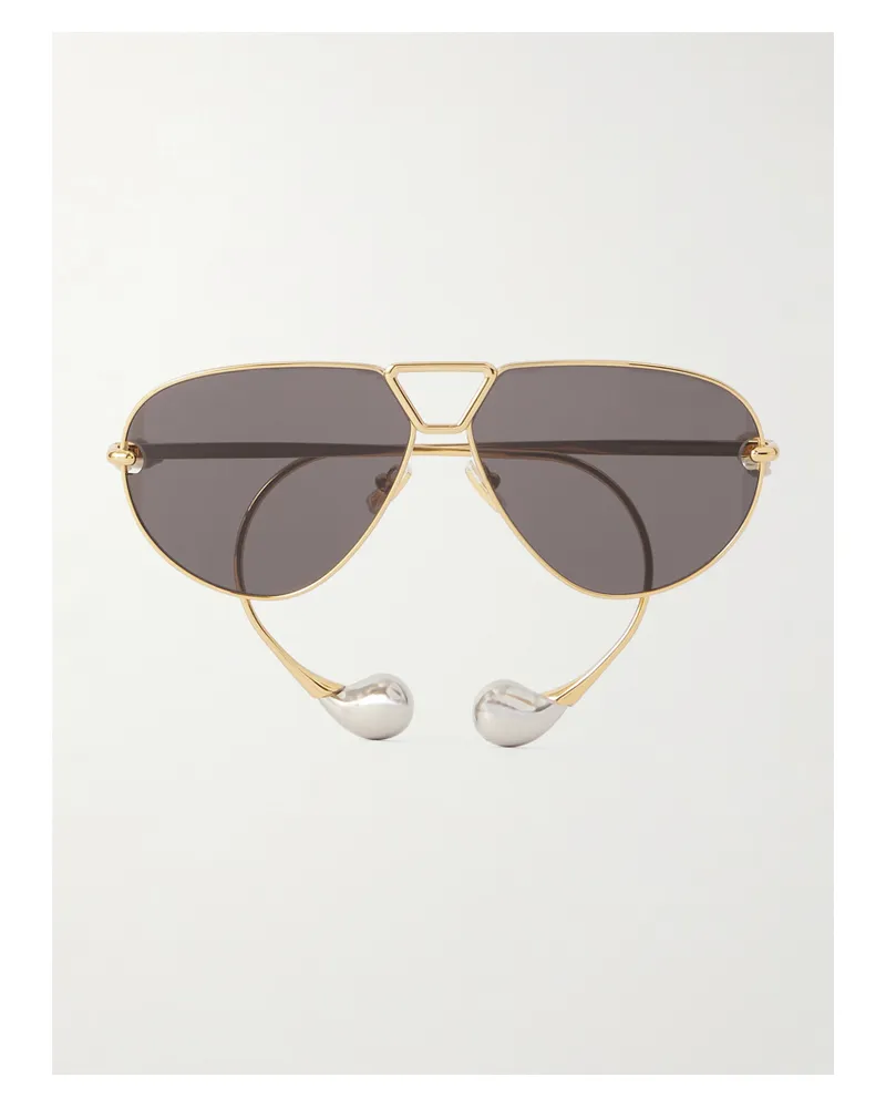 Bottega Veneta Drop Goldfarbene Pilotensonnenbrille Mit Silberfarbenen Details Gold