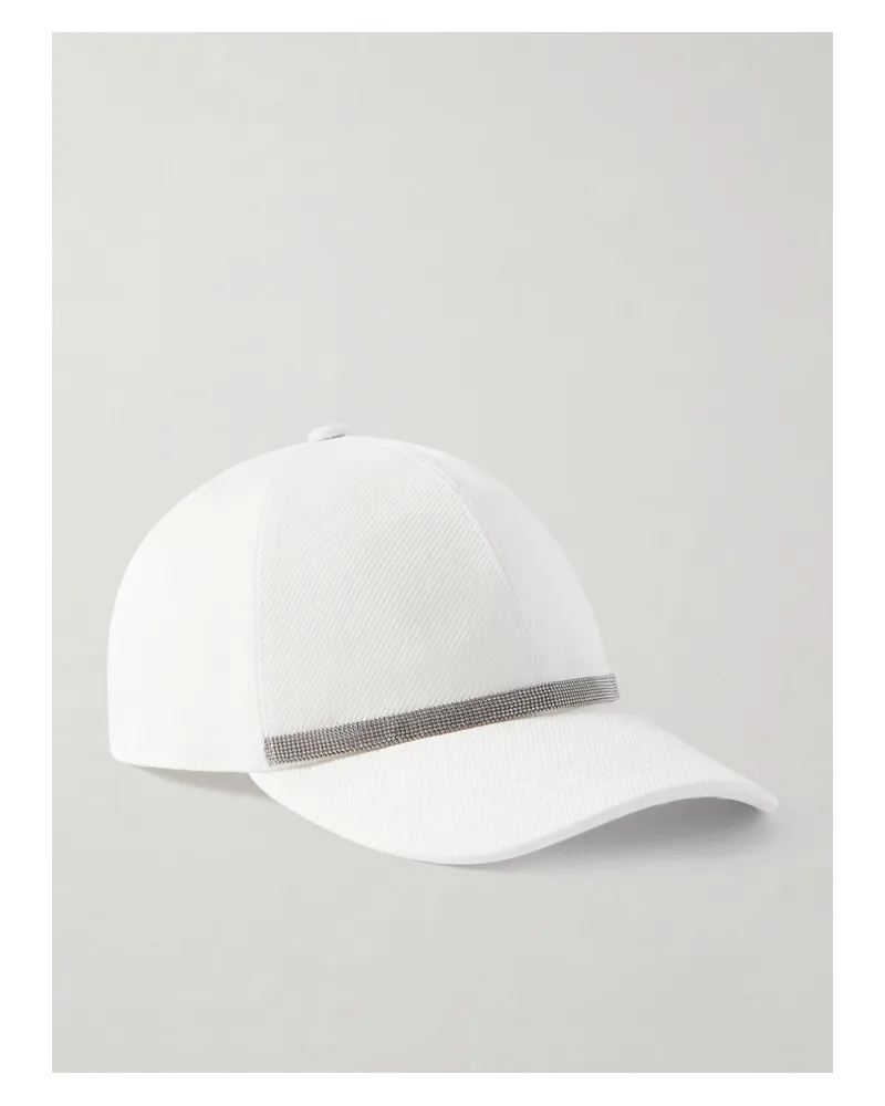 Brunello Cucinelli Bead-embellished Cotton-blennd Twill Baseball Cap - White White
