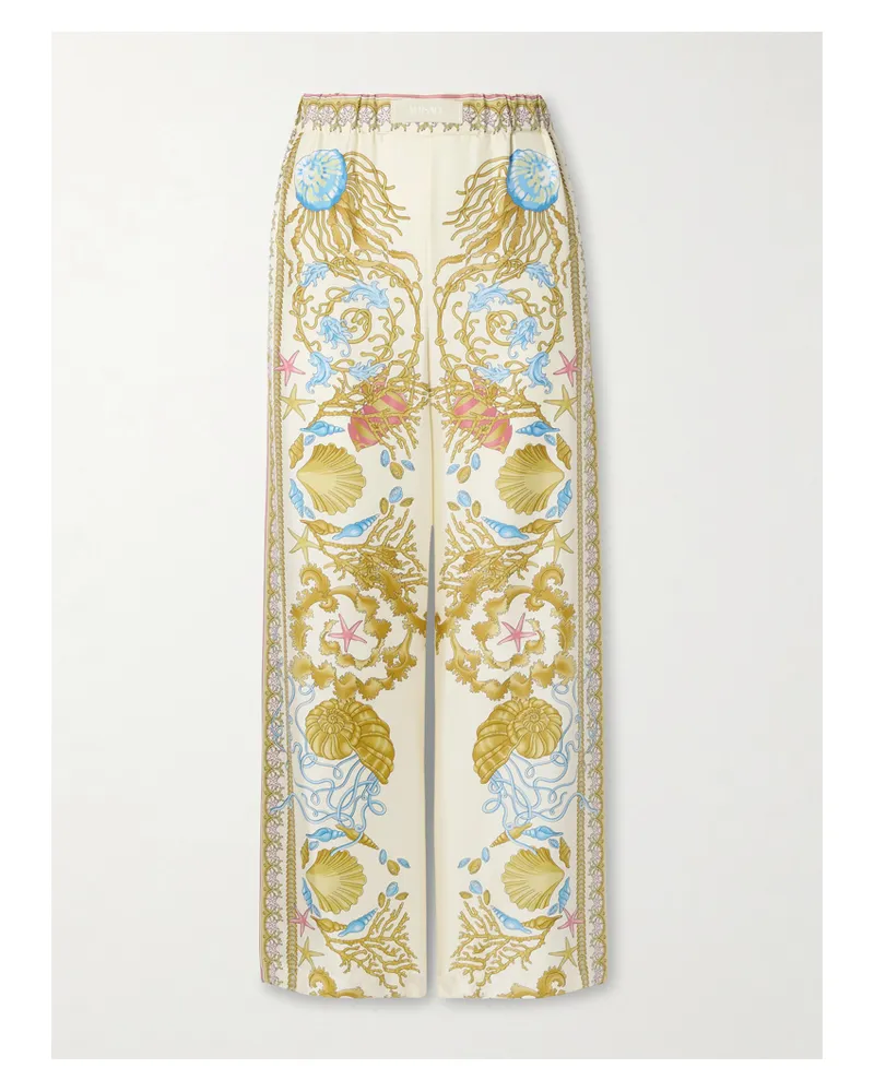 Versace Hose Mit Weitem Bein Aus Bedrucktem Seiden-twill - Gelb Gelb