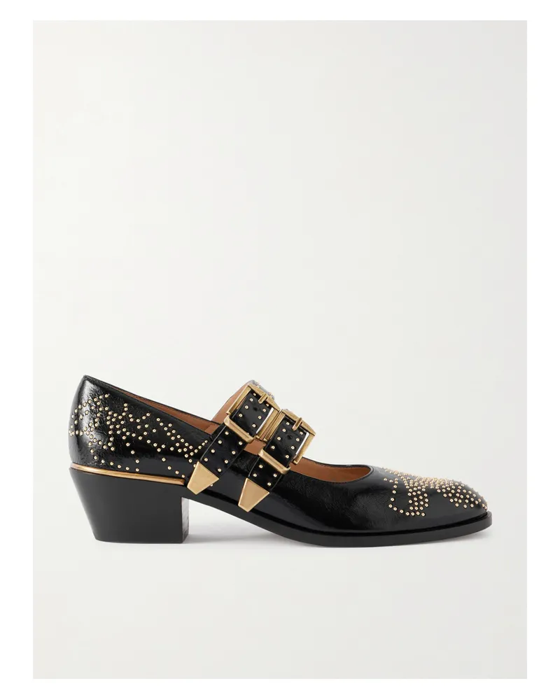 Chloé Susanna Studded Leather Mary Jane Pumps - Black Black