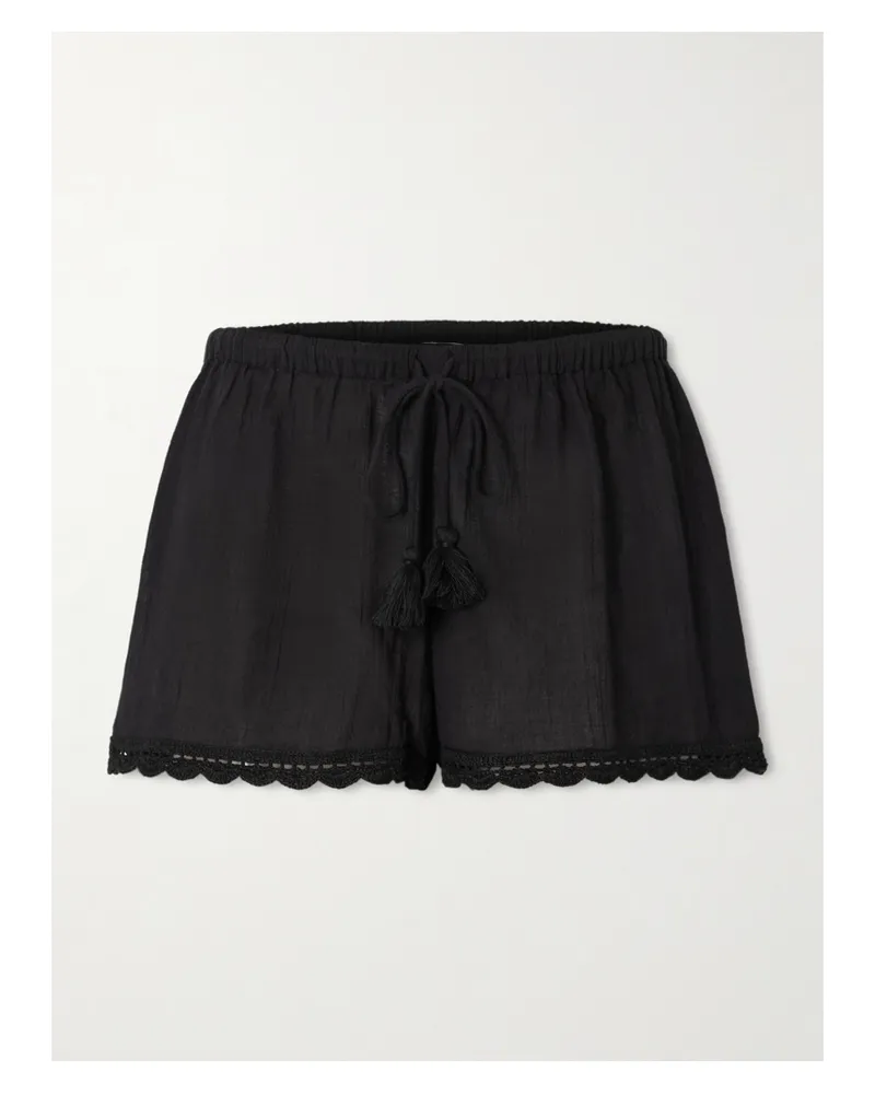 Ulla Johnson Aran Shorts Aus Baumwolle Mit Häkelbesätzen Und Troddeln - Schwarz Schwarz