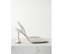 Holli Leather-trimmed Flocked Polka-dot Mesh Slingback Pumps - White