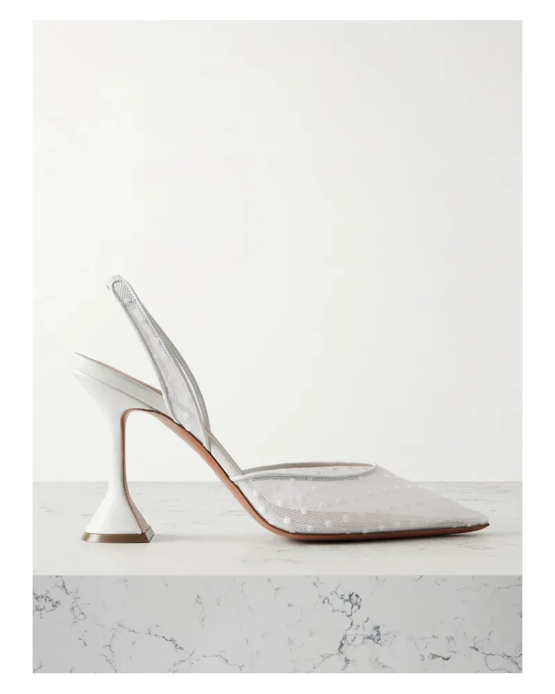 Amina Muaddi Holli Leather-trimmed Flocked Polka-dot Mesh Slingback Pumps - White White