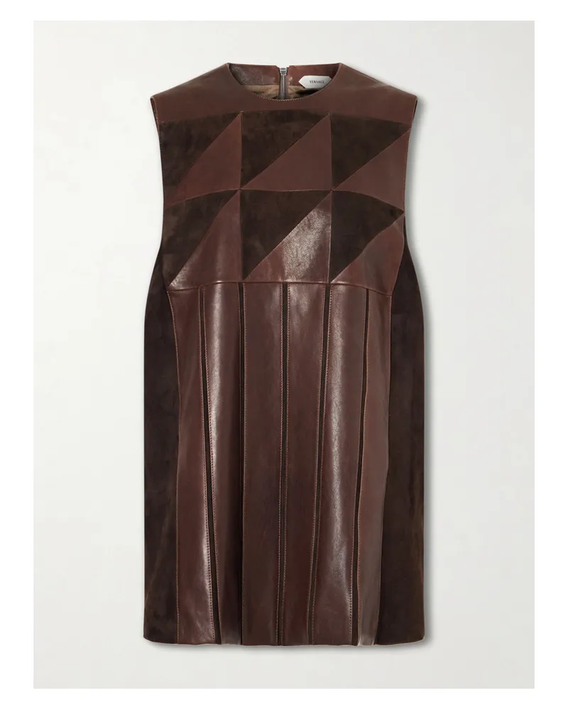 Versace Patchwork Suede-trimmed Leather Mini Dress - Brown Brown