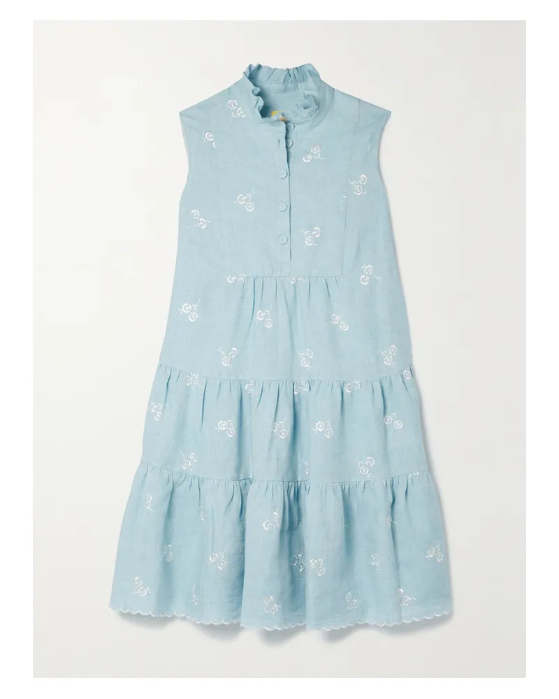 Erdem Porto Minikleid Aus Leinen Mit Stickerrei - Blau Blau