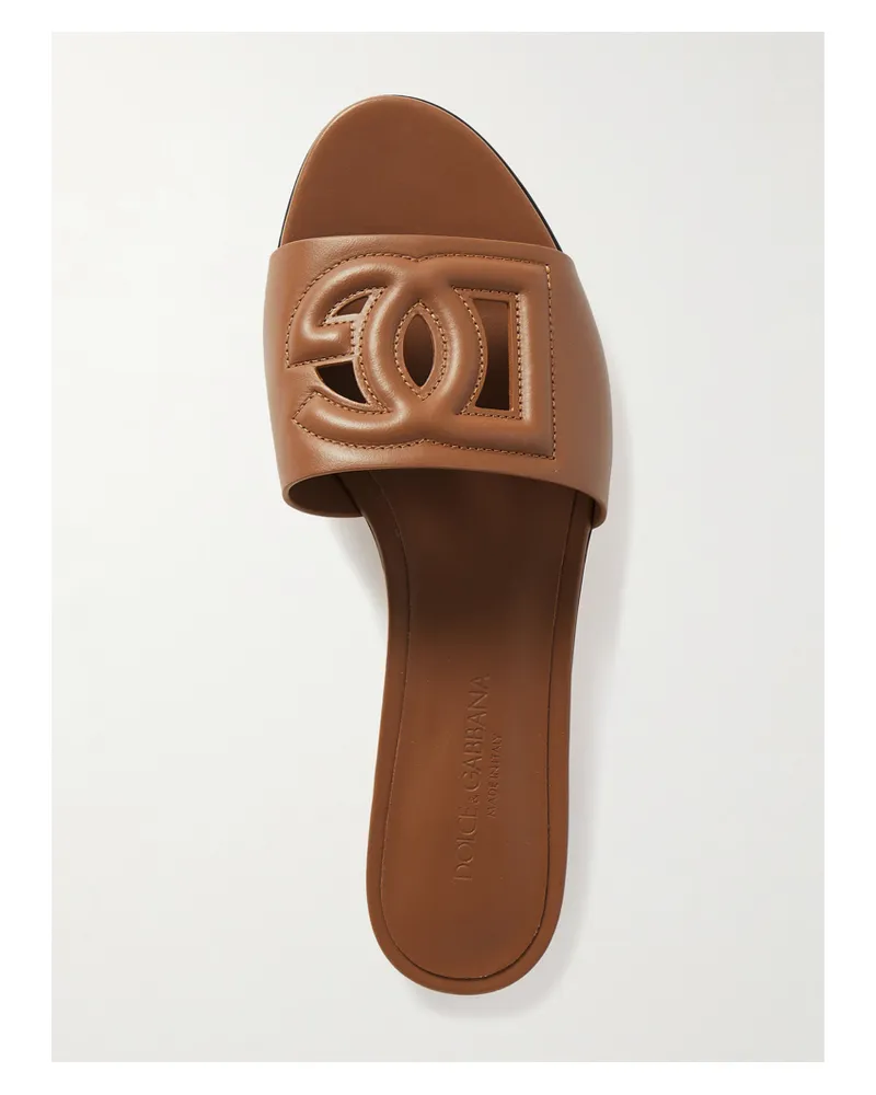 Dolce & Gabbana Bianca Cutout Leather Slides - Brown Brown