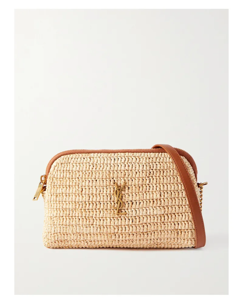 Saint Laurent Gaby Leather-trimmed Raffia Shoulder Bag - Neutrals Neutrals
